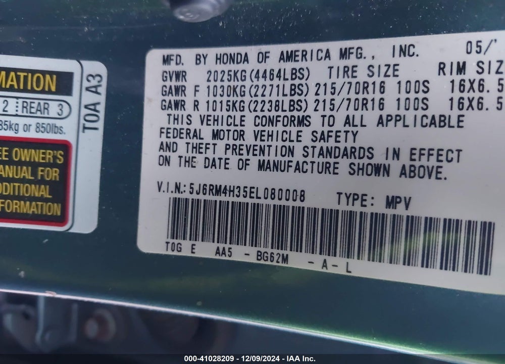 2014 HONDA CR-V LX VIN: 5J6RM4H35EL080008