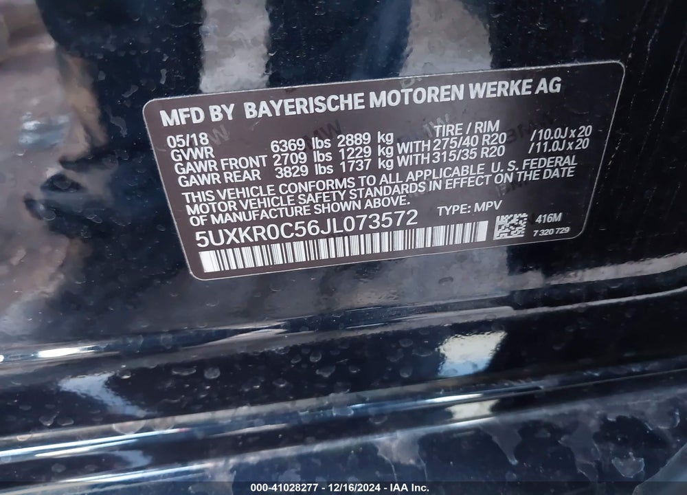2018 BMW X5 XDRIVE35I VIN: 5UXKR0C56JL073572