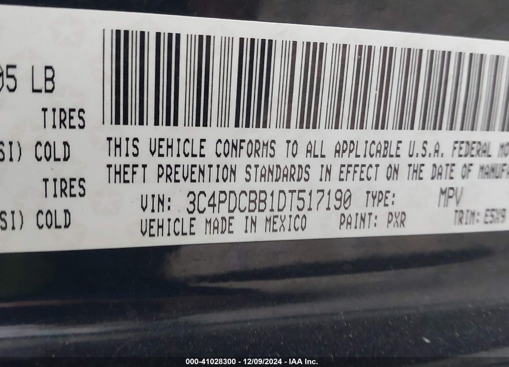2013 DODGE JOURNEY SXT VIN: 3C4PDCBB1DT517190