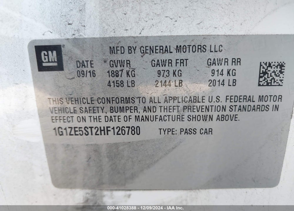 2017 CHEVROLET MALIBU 1LT VIN: 1G1ZE5ST2HF126780
