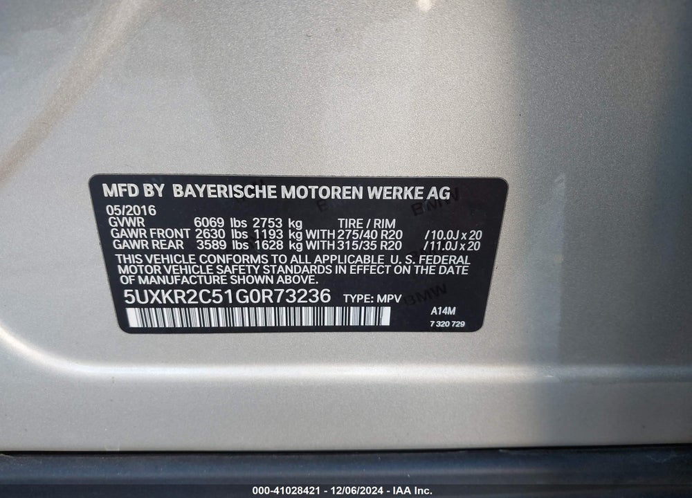2016 BMW X5 SDRIVE35I VIN: 5UXKR2C51G0R73236