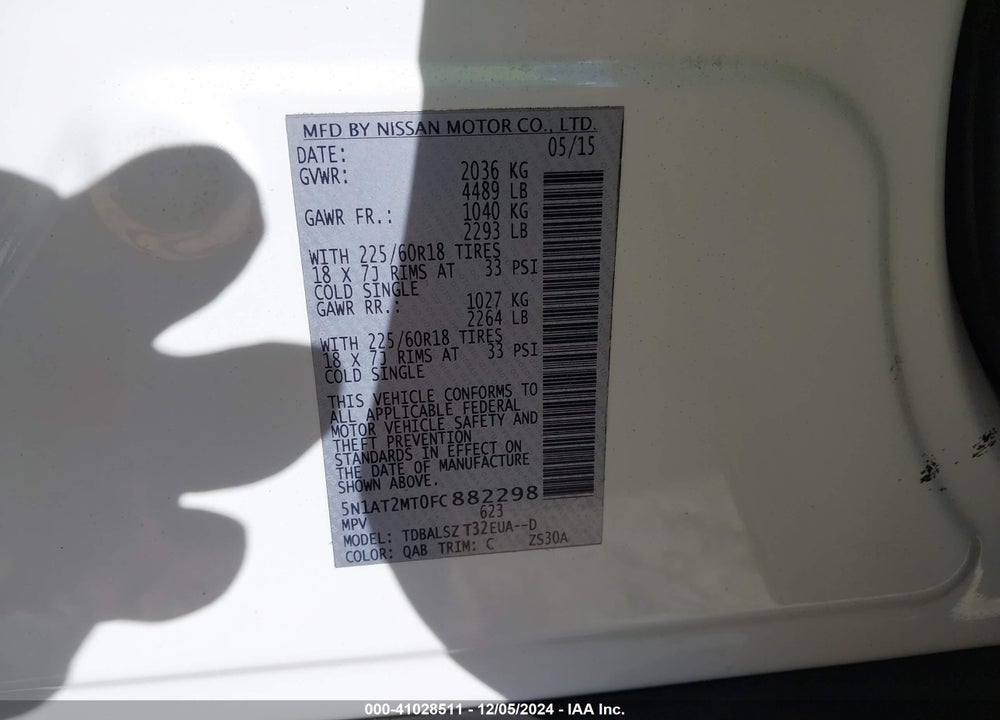 2015 NISSAN ROGUE SL VIN: 5N1AT2MT0FC882298