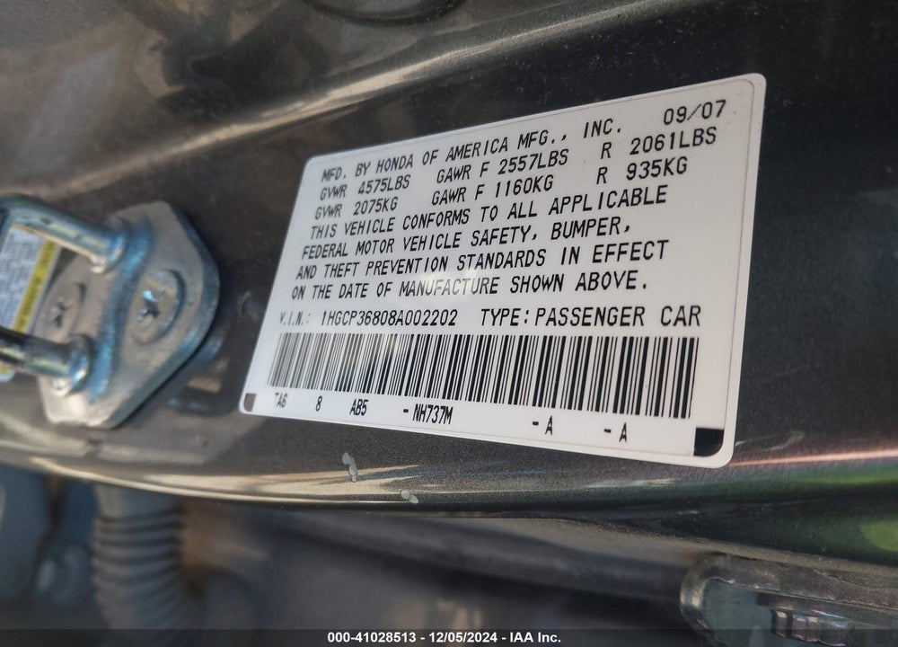 2008 HONDA ACCORD 3.5 EX-L VIN: 1HGCP36808A002202