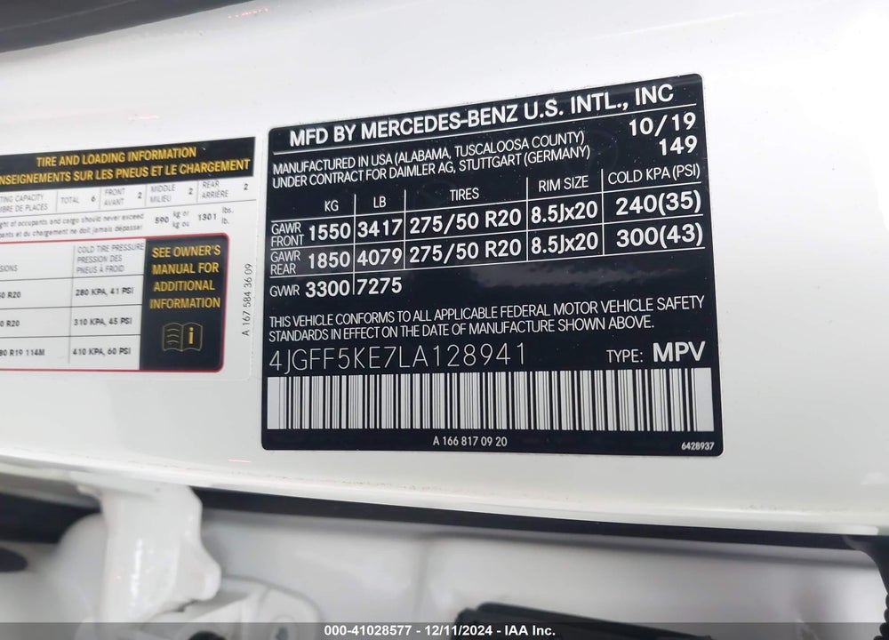 2020 MERCEDES-BENZ GLS 450 4MATIC VIN: 4JGFF5KE7LA128941