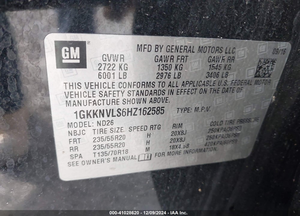 2017 GMC ACADIA SLT-1 VIN: 1GKKNVLS6HZ162585