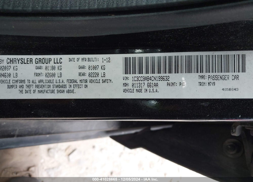 2012 CHRYSLER 200 LX VIN: 1C3CCBAB4CN199632