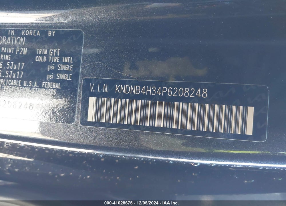 2023 KIA CARNIVAL MPV LX SEAT PACKAGE VIN: KNDNB4H34P6208248