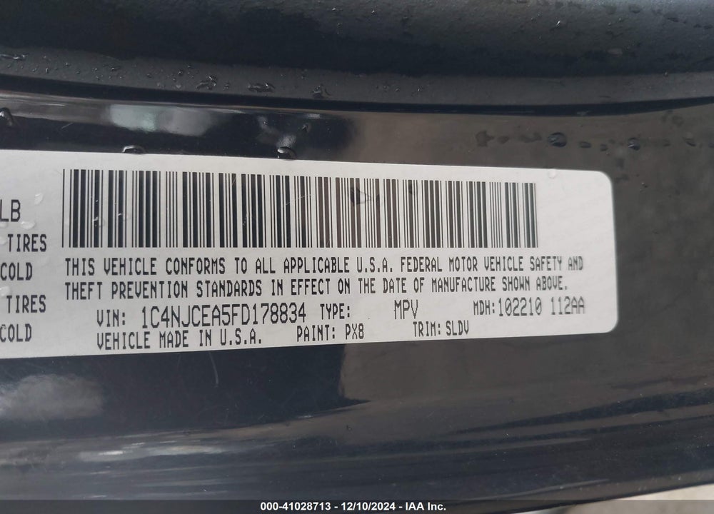 2015 JEEP COMPASS HIGH ALTITUDE EDITION VIN: 1C4NJCEA5FD178834