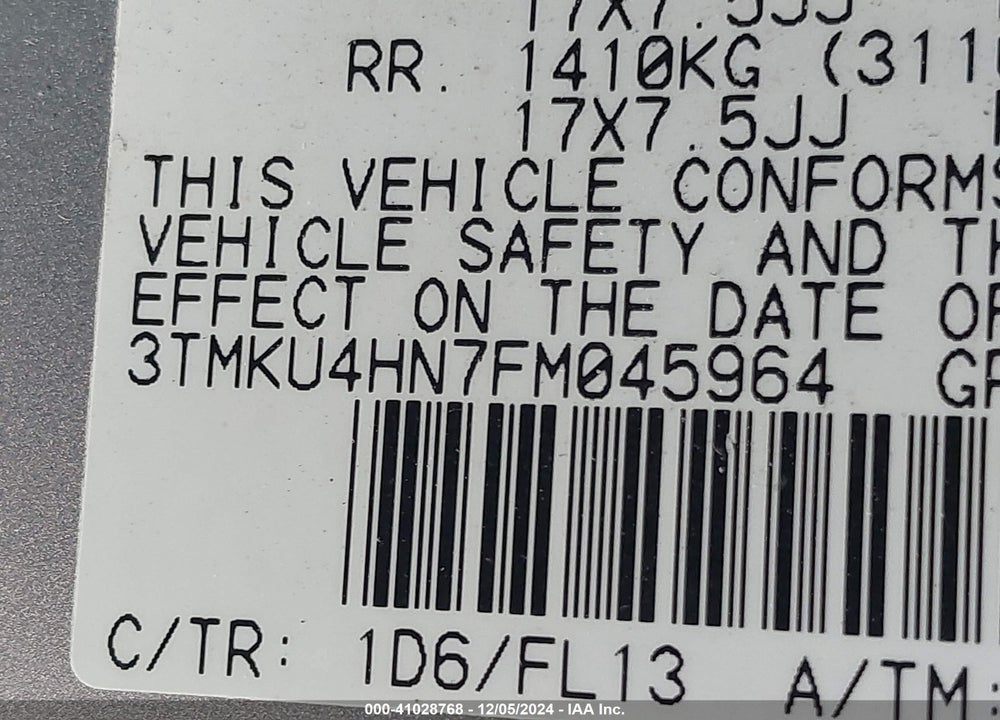 2015 TOYOTA TACOMA DBL CAB PRERUNNER LNG BED VIN: 3TMKU4HN7FM045964