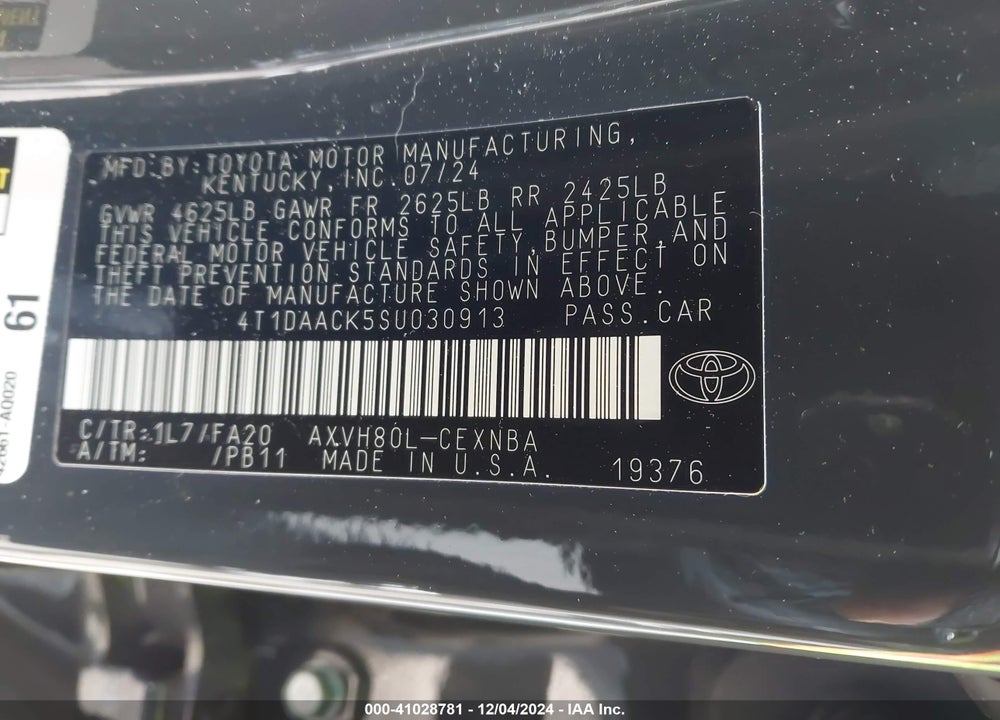2025 TOYOTA CAMRY LE VIN: 4T1DAACK5SU030913