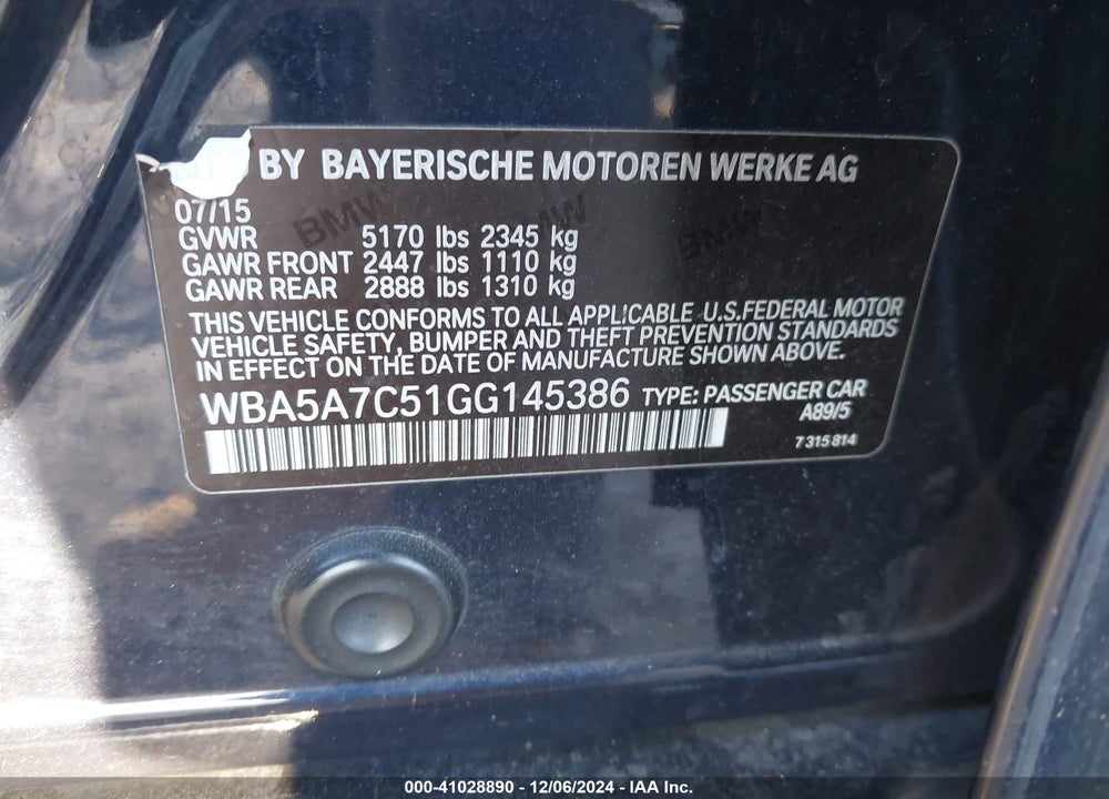 2016 BMW 528I XDRIVE VIN: WBA5A7C51GG145386