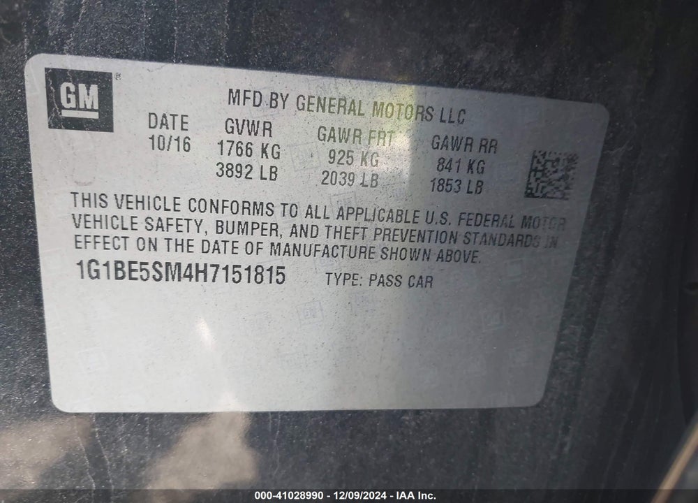 2017 CHEVROLET CRUZE VIN: 1G1BE5SM4H7151815