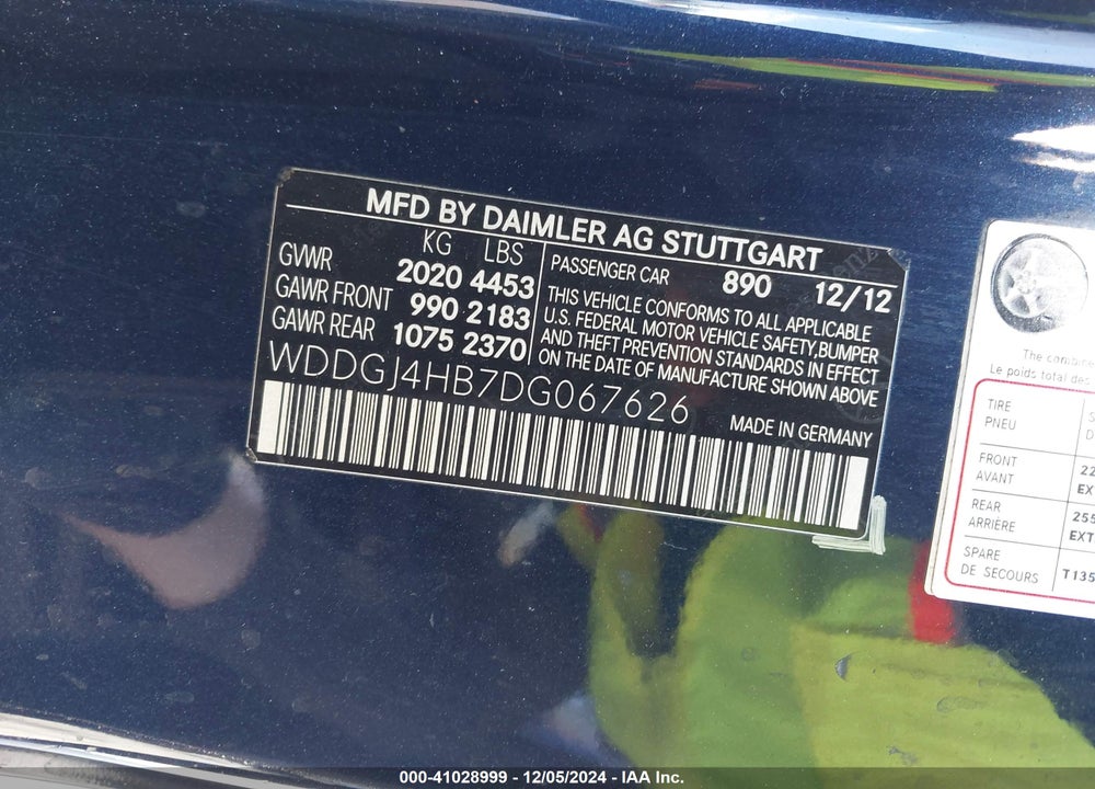 2013 MERCEDES-BENZ C 250 VIN: WDDGJ4HB7DG067626