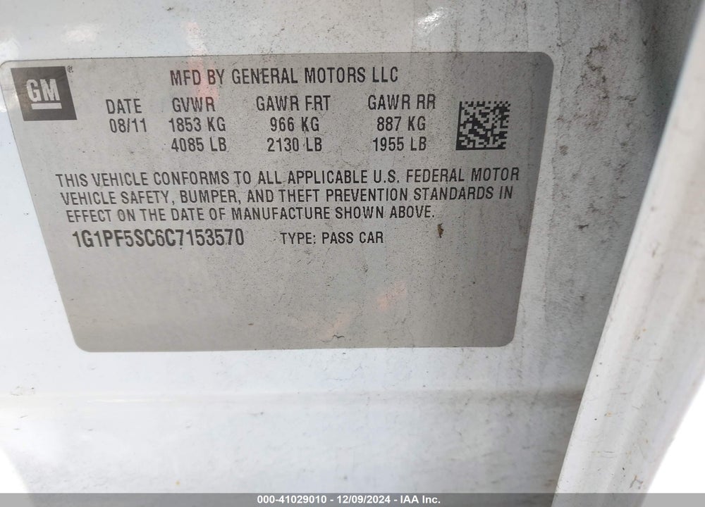 2012 CHEVROLET CRUZE 1LT VIN: 1G1PF5SC6C7153570