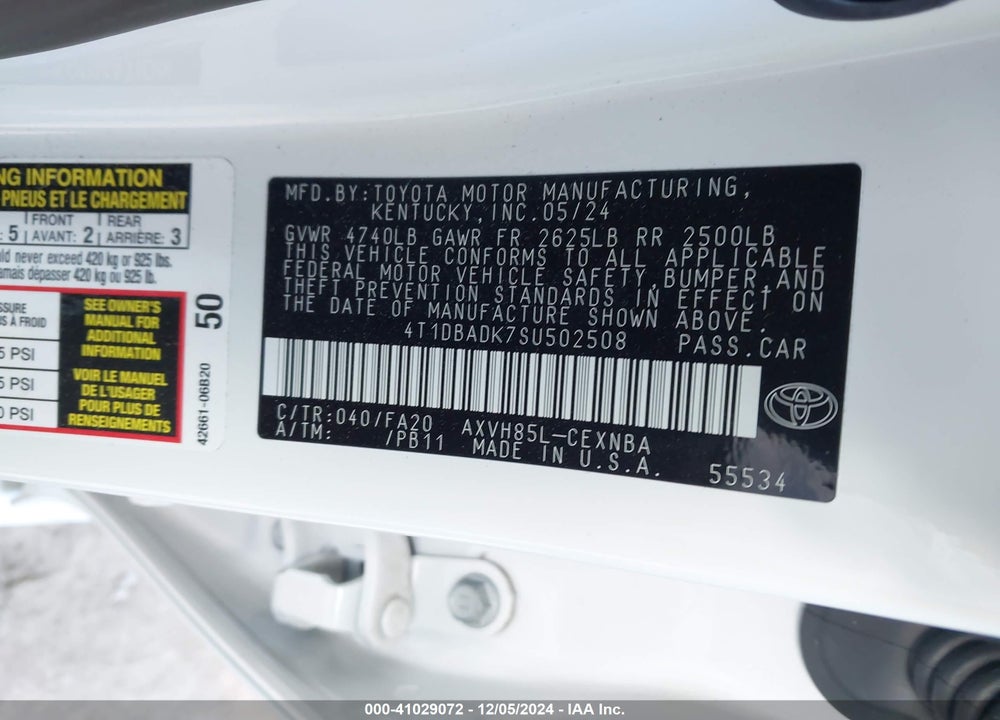 2025 TOYOTA CAMRY VIN: 4T1DBADK7SU502508