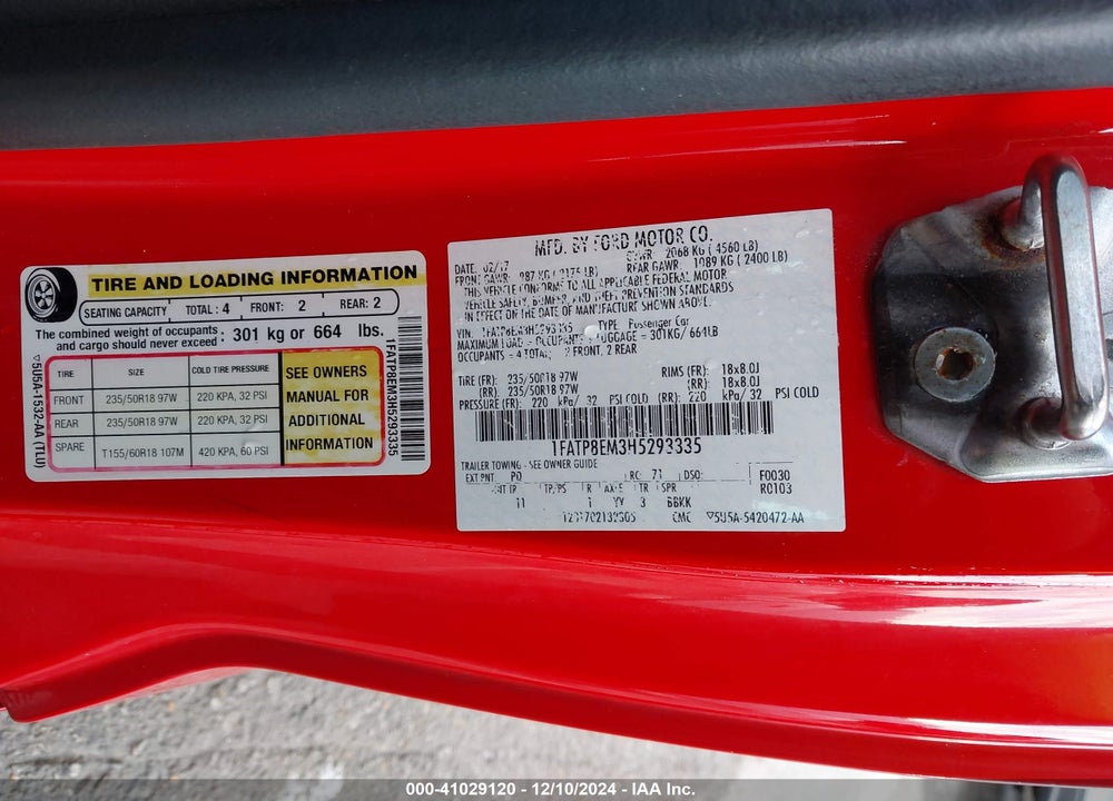 2017 FORD MUSTANG VIN: 1FATP8EM3H5293335