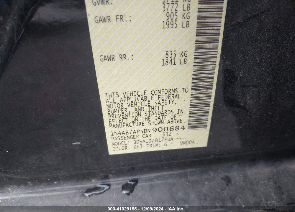 2013 NISSAN SENTRA SV VIN: 1N4AB7AP5DN900684