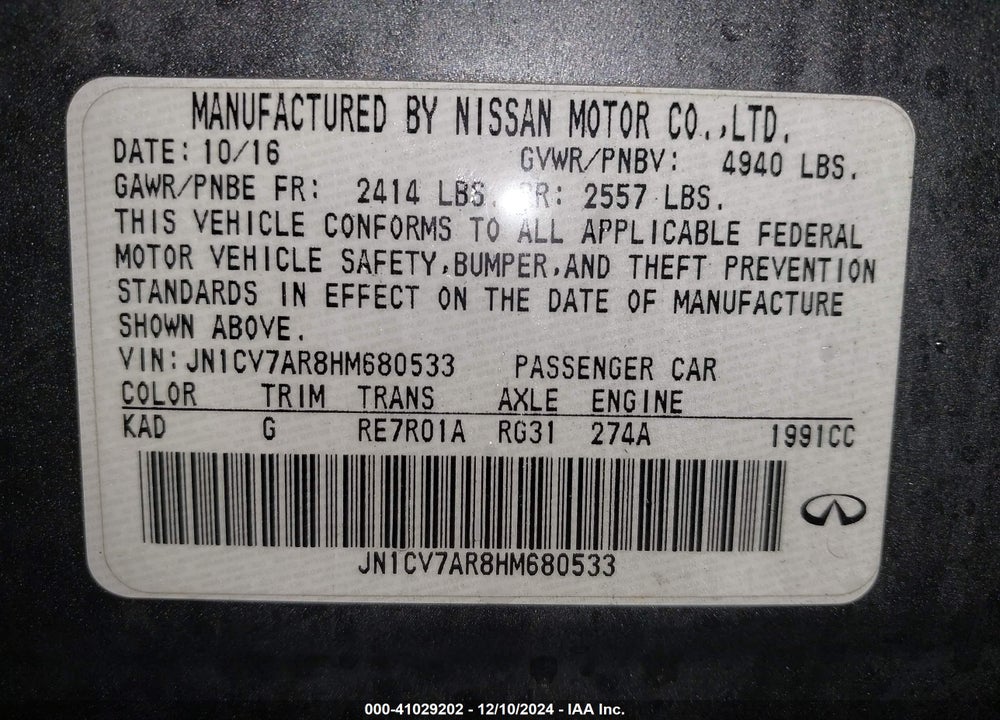 2017 INFINITI Q50 2.0T SPORT VIN: JN1CV7AR8HM680533