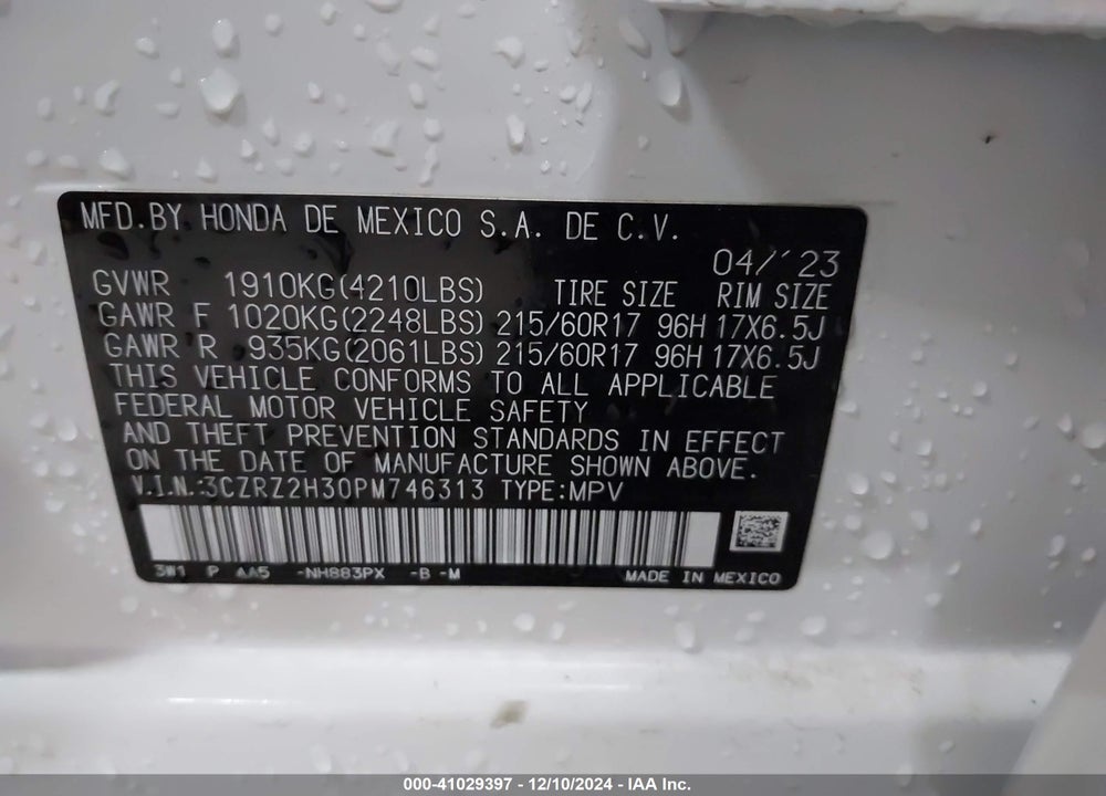 2023 HONDA HR-V AWD LX VIN: 3CZRZ2H30PM746313