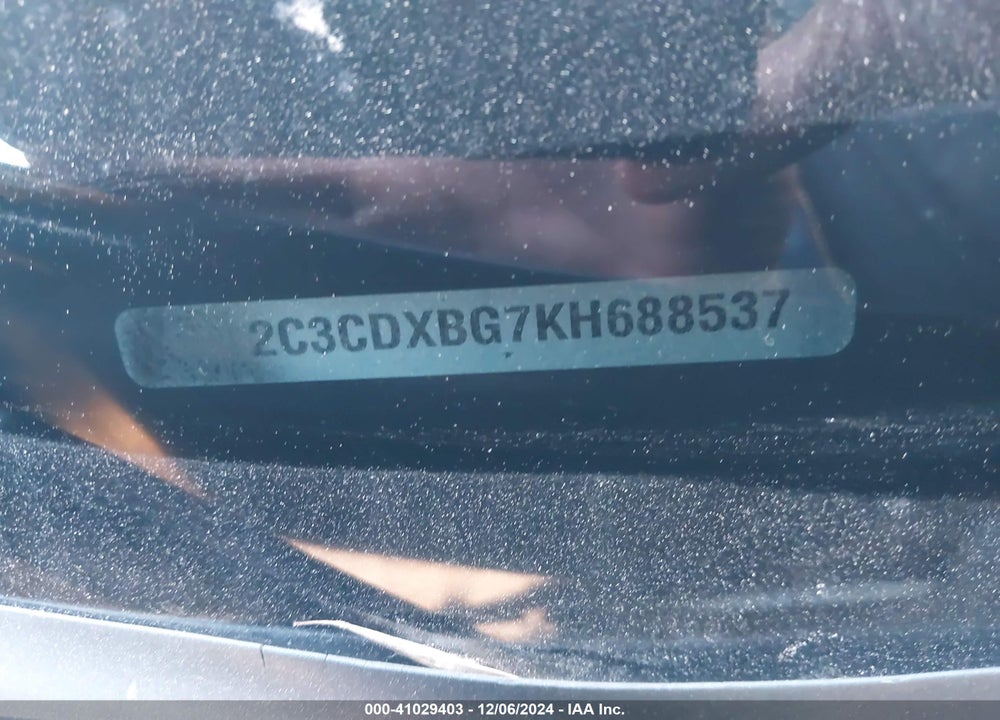 2019 DODGE CHARGER VIN: 2C3CDXBG7KH688537