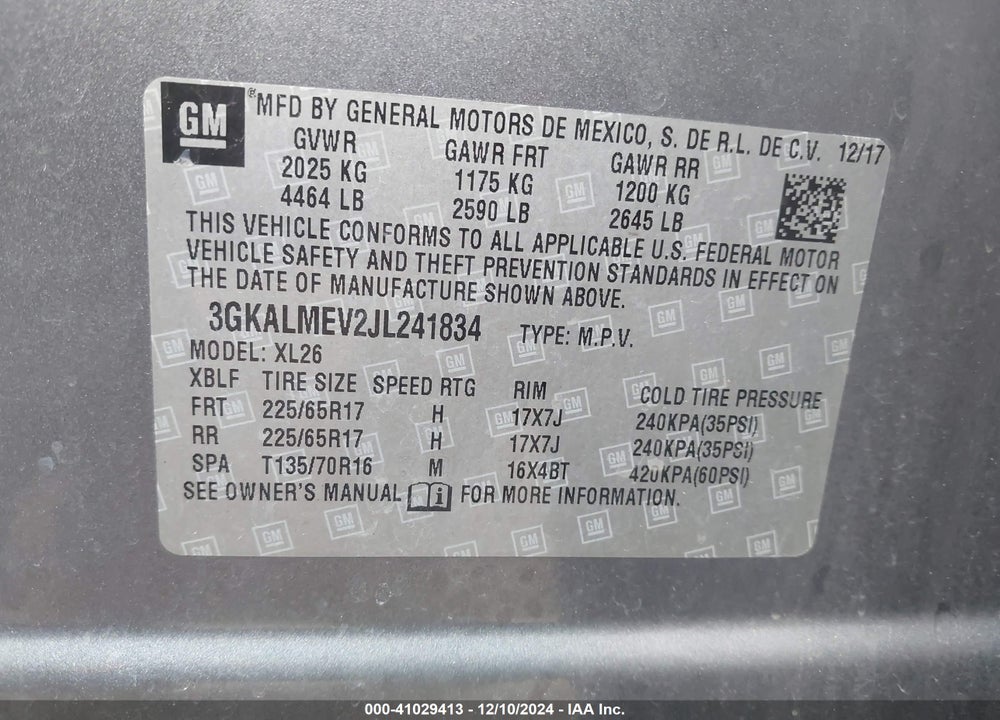2018 GMC TERRAIN VIN: 3GKALMEV2JL241834