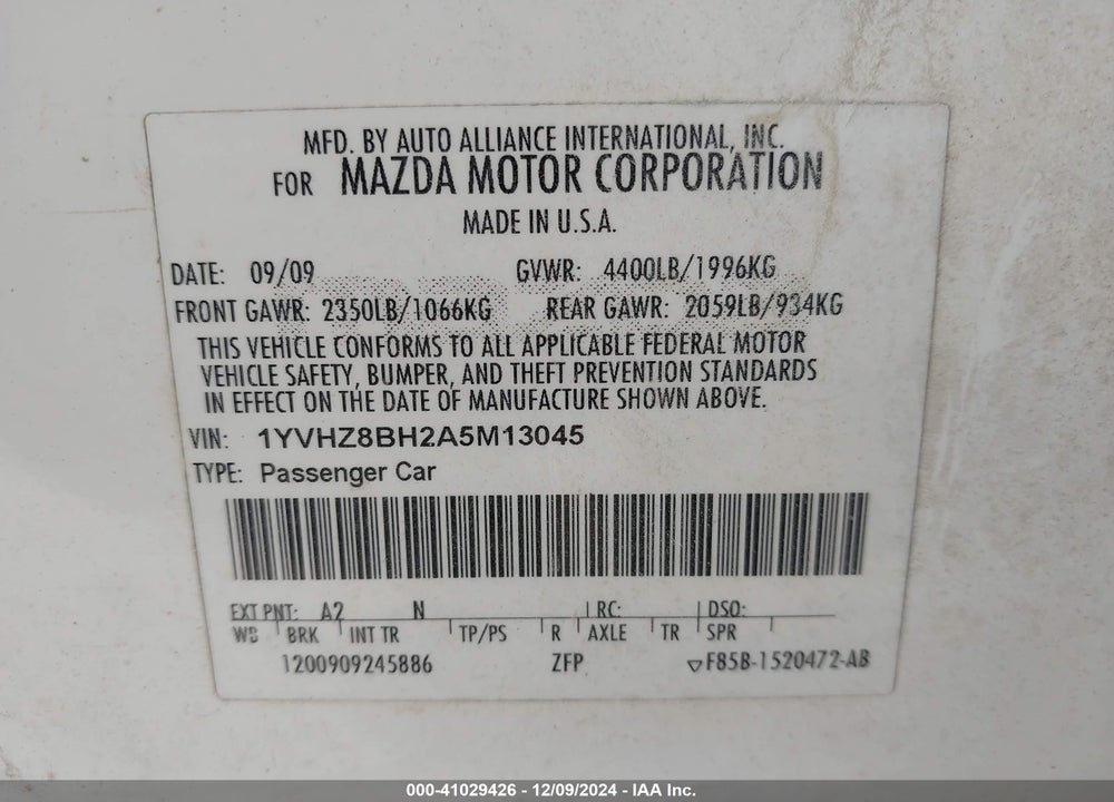 2010 MAZDA 6 I SPORT VIN: 1YVHZ8BH2A5M13045