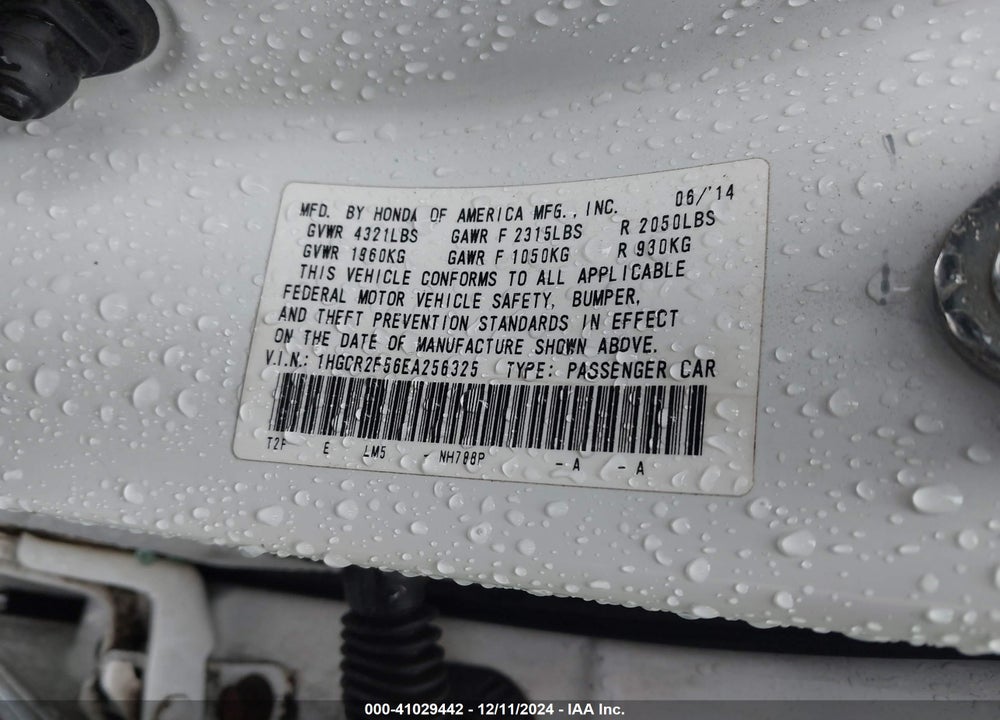 2014 HONDA ACCORD SPORT VIN: 1HGCR2F56EA256325