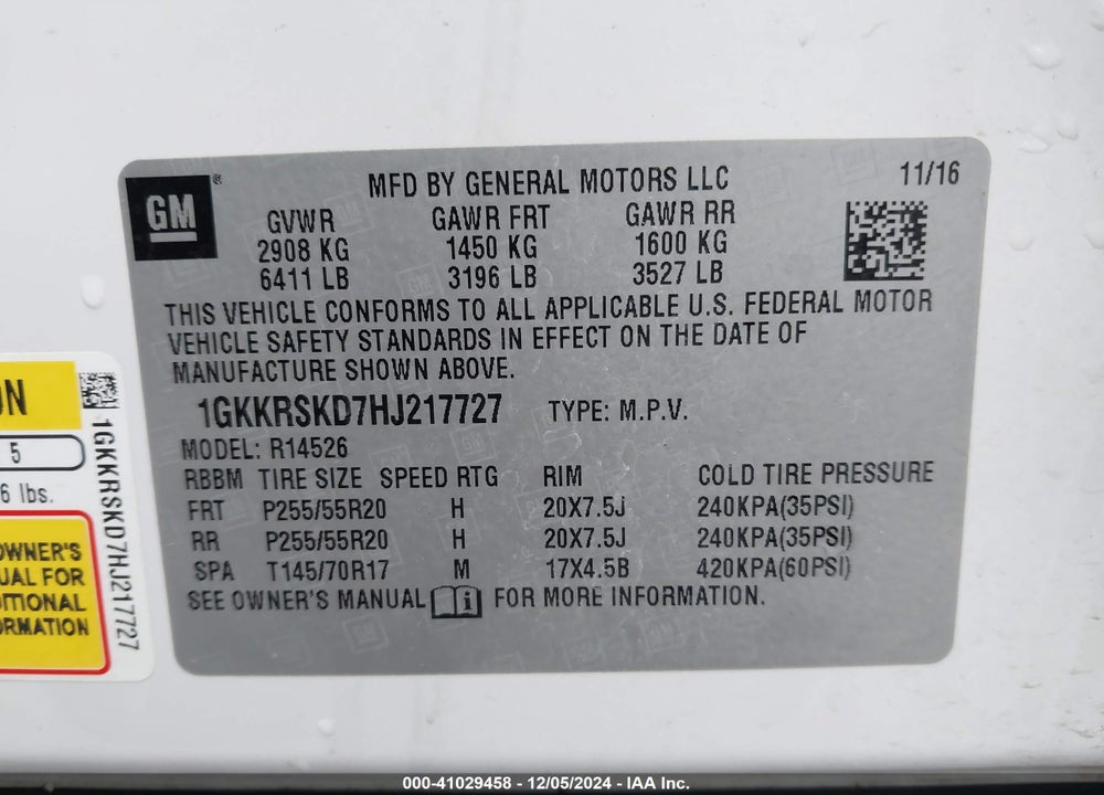 2017 GMC ACADIA LIMITED VIN: 1GKKRSKD7HJ217727