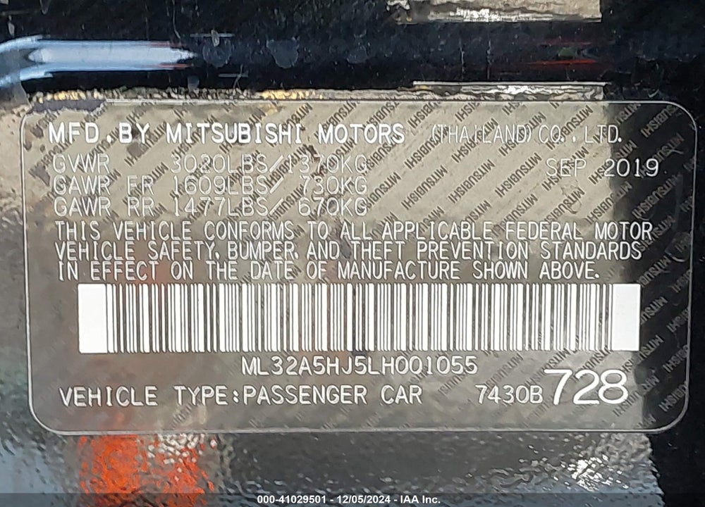 2020 MITSUBISHI MIRAGE LE VIN: ML32A5HJ5LH001055