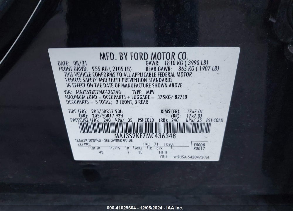 2021 FORD ECOSPORT TITANIUM VIN: MAJ3S2KE7MC436348