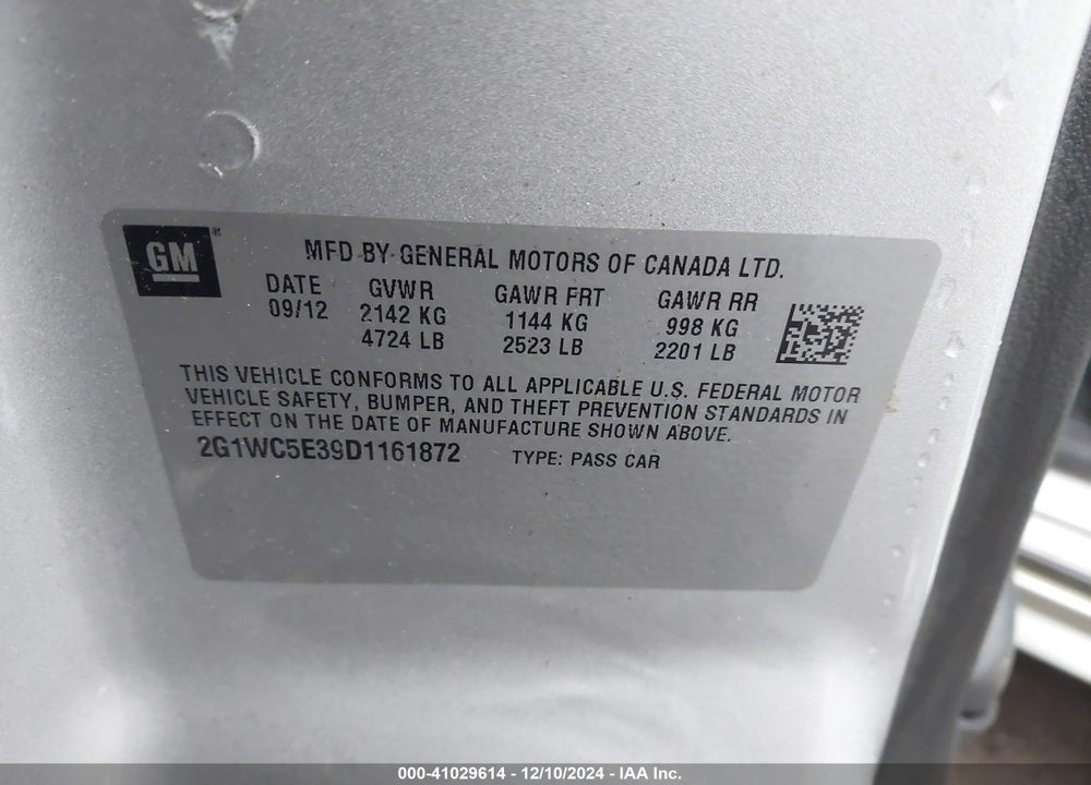 2013 CHEVROLET IMPALA VIN: 2G1WC5E39D1161872