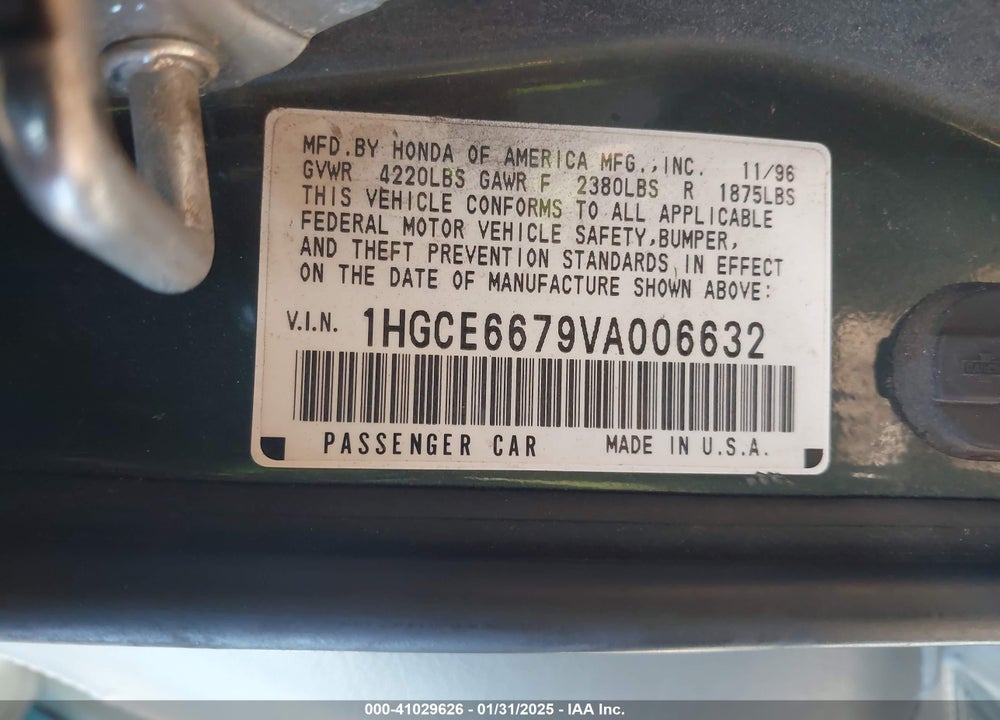1997 HONDA ACCORD EX V6 VIN: 1HGCE6679VA006632