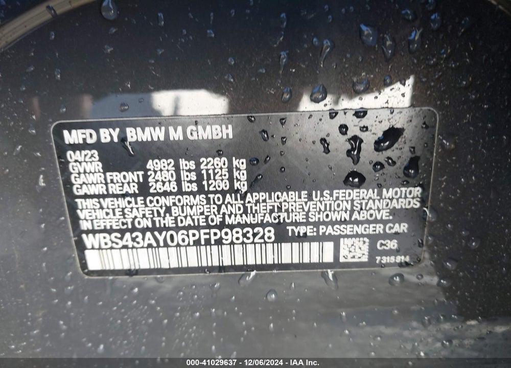 2023 BMW M3 COMPETITION XDRIVE VIN: WBS43AY06PFP98328