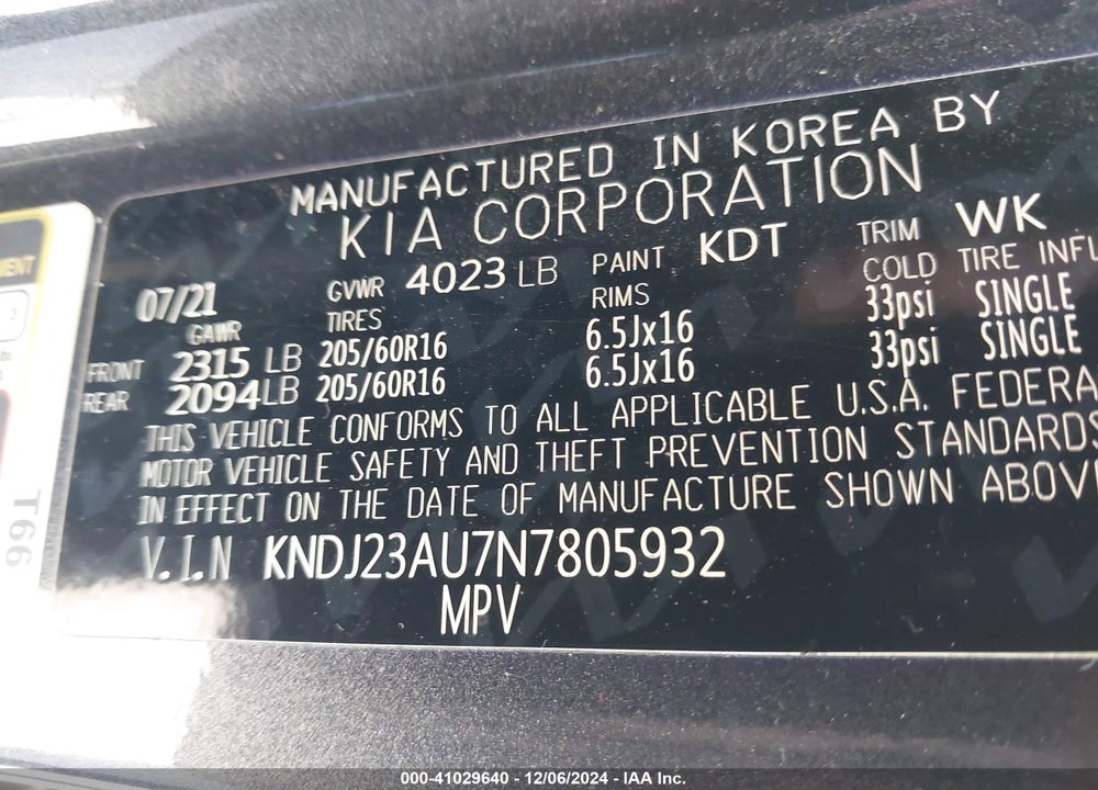 2022 KIA SOUL VIN: KNDJ23AU7N7805932