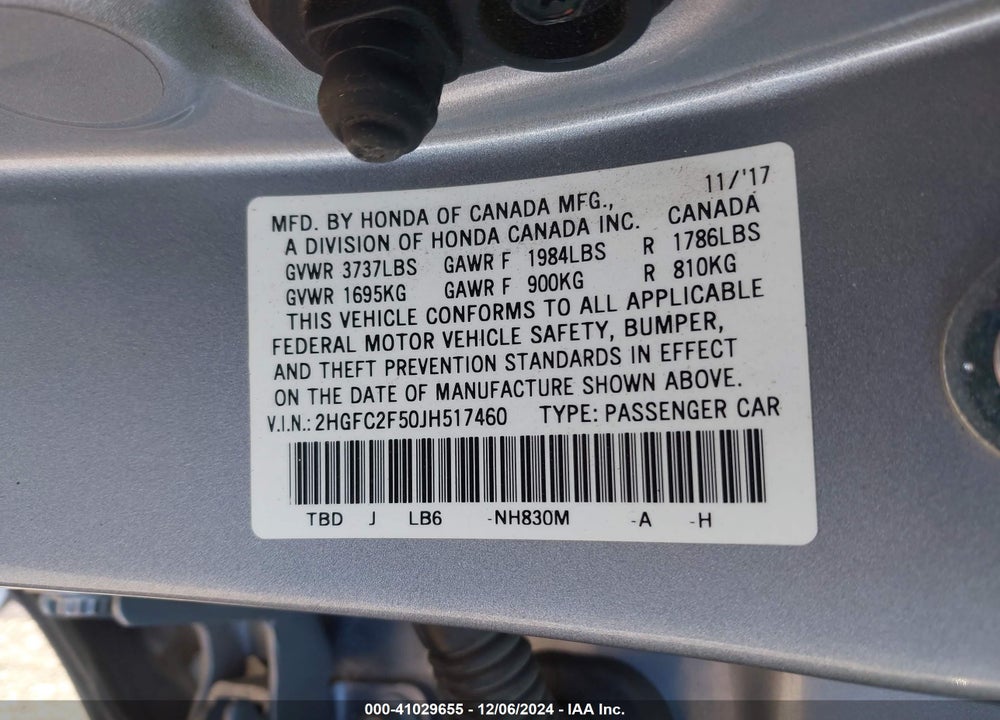 2018 HONDA CIVIC LX VIN: 2HGFC2F50JH517460