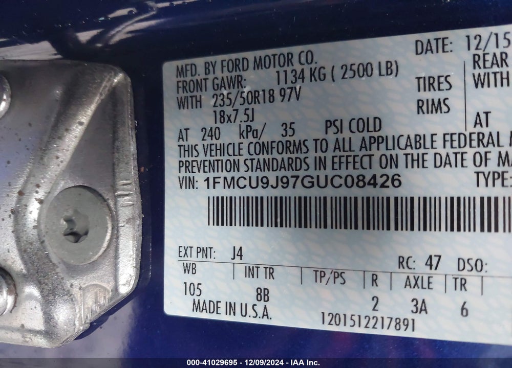 2016 FORD ESCAPE TITANIUM VIN: 1FMCU9J97GUC08426