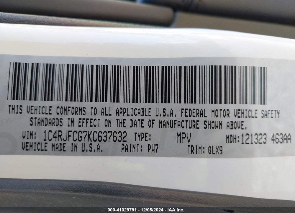 2019 JEEP GRAND CHEROKEE HIGH ALTITUDE 4X4 VIN: 1C4RJFCG7KC637632