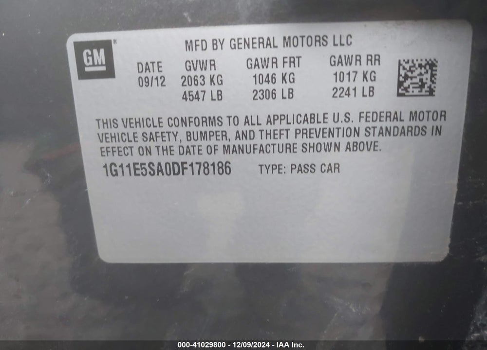 2013 CHEVROLET MALIBU VIN: 1G11E5SA0DF178186