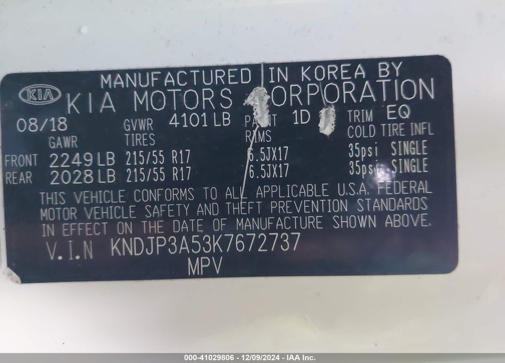2019 KIA SOUL VIN: KNDJP3A53K7672737