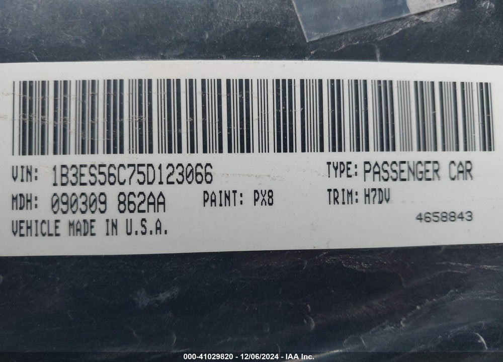 2005 DODGE NEON SXT VIN: 1B3ES56C75D123066