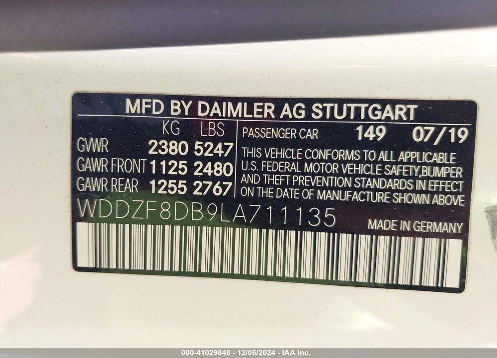 2020 MERCEDES-BENZ E 350 VIN: WDDZF8DB9LA711135