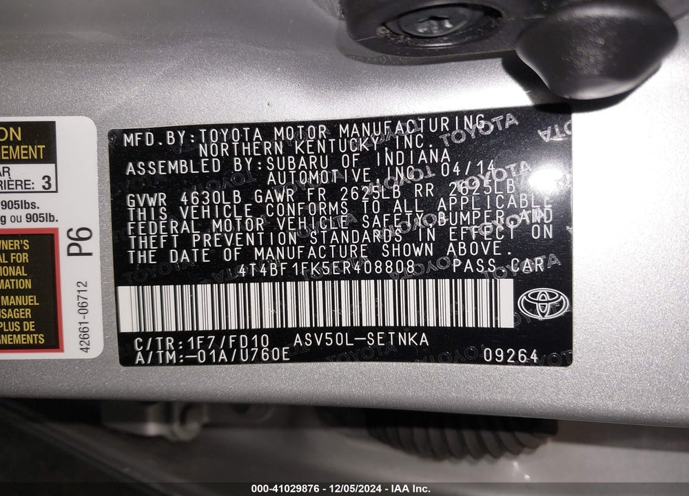 2014 TOYOTA CAMRY LE VIN: 4T4BF1FK5ER408808