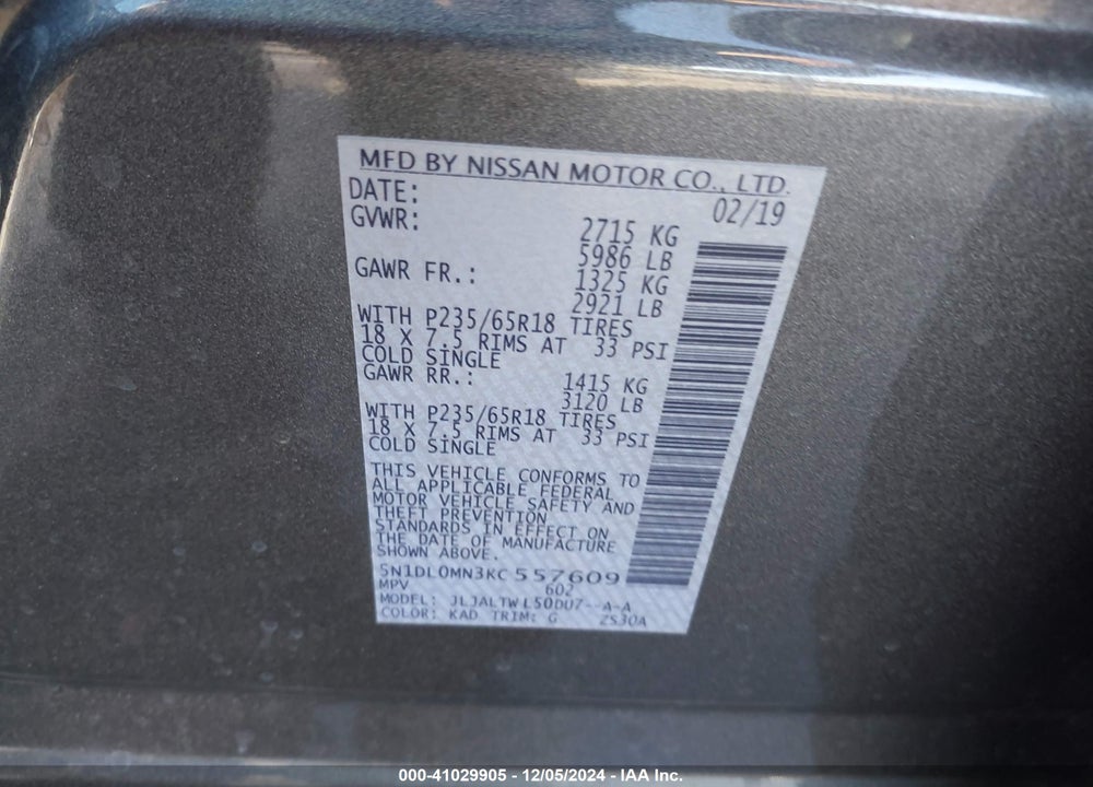 2019 INFINITI QX60 LUXE VIN: 5N1DL0MN3KC557609