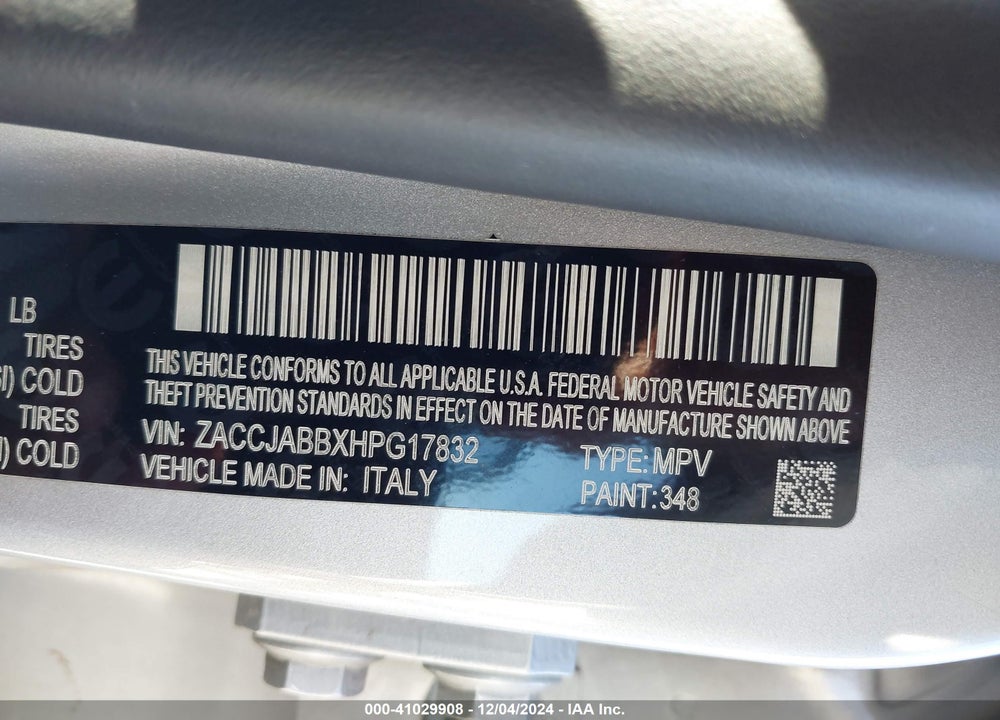 2017 JEEP RENEGADE LATITUDE FWD VIN: ZACCJABBXHPG17832