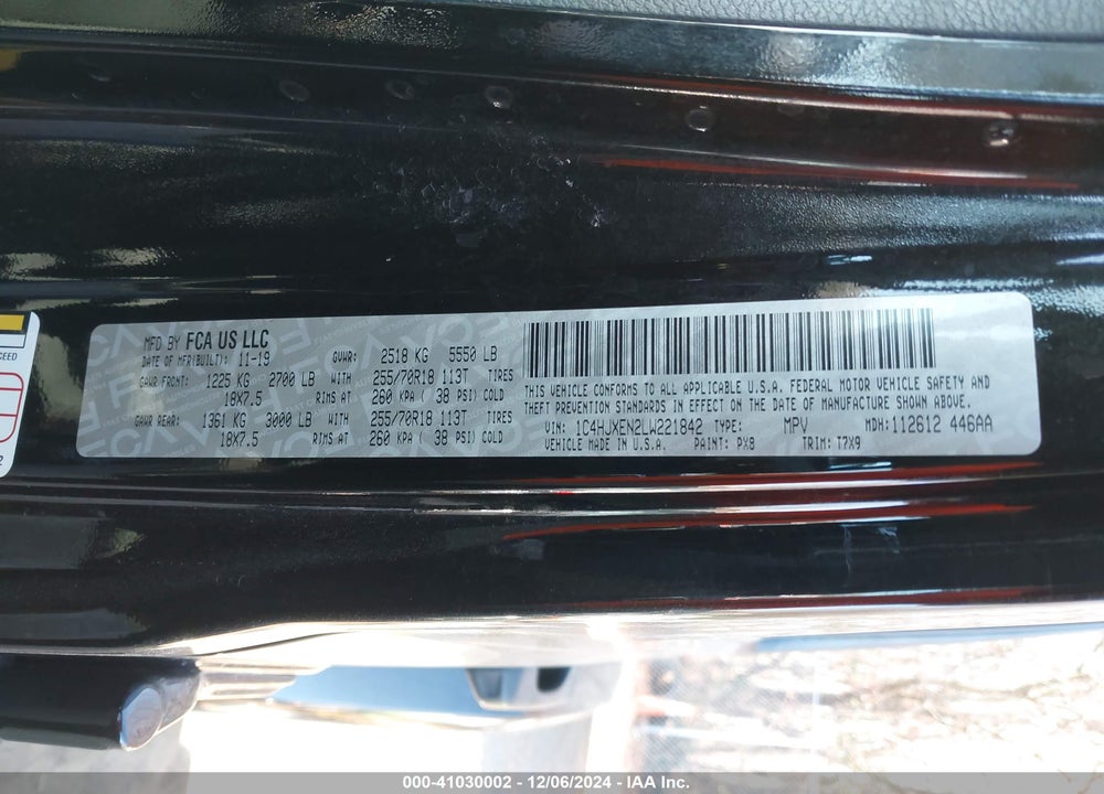 2020 JEEP WRANGLER UNLIMITED SAHARA 4X4 VIN: 1C4HJXEN2LW221842