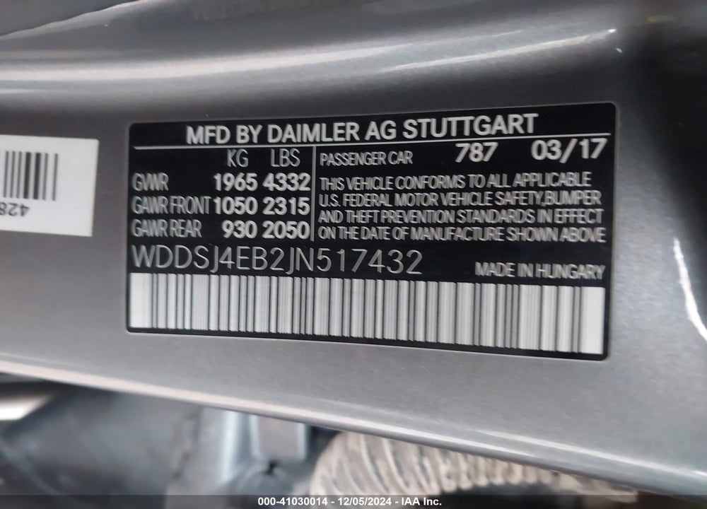 2018 MERCEDES-BENZ CLA 250 VIN: WDDSJ4EB2JN517432