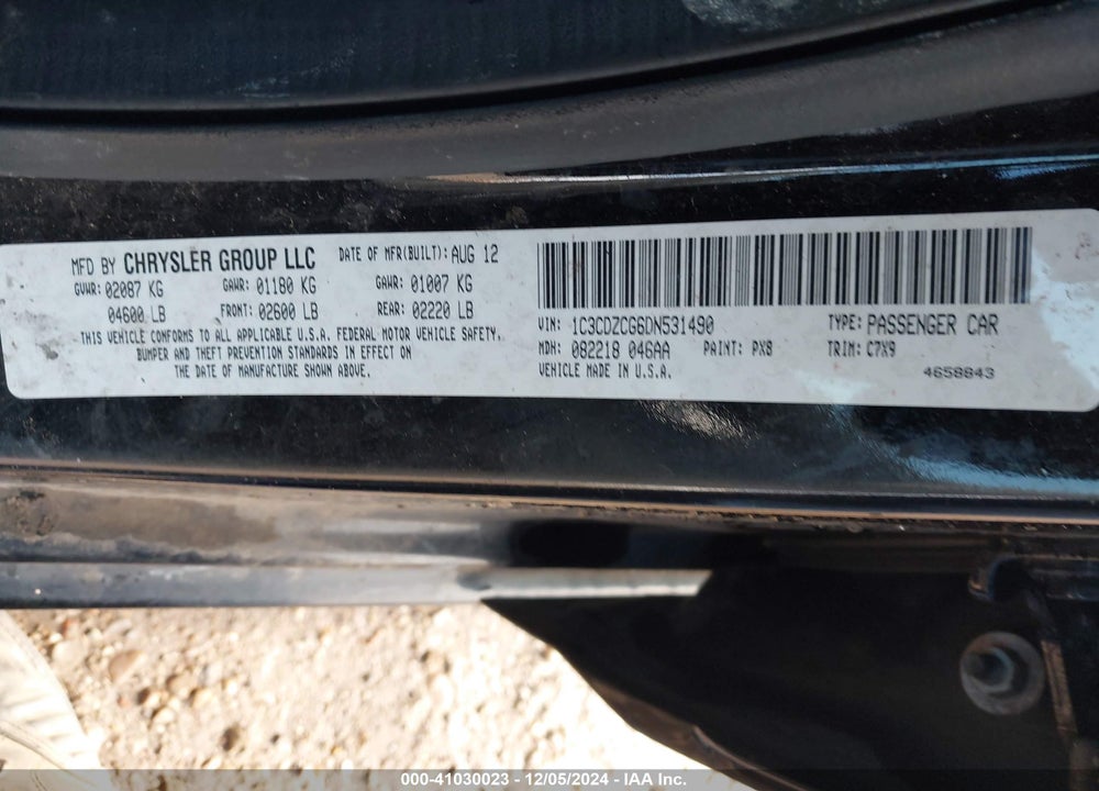 2013 DODGE AVENGER SXT VIN: 1C3CDZCG6DN531490