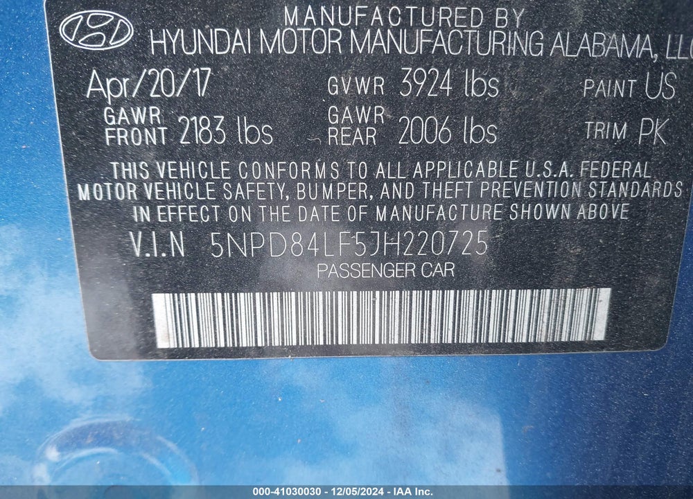 2018 HYUNDAI ELANTRA VIN: 5NPD84LF5JH220725