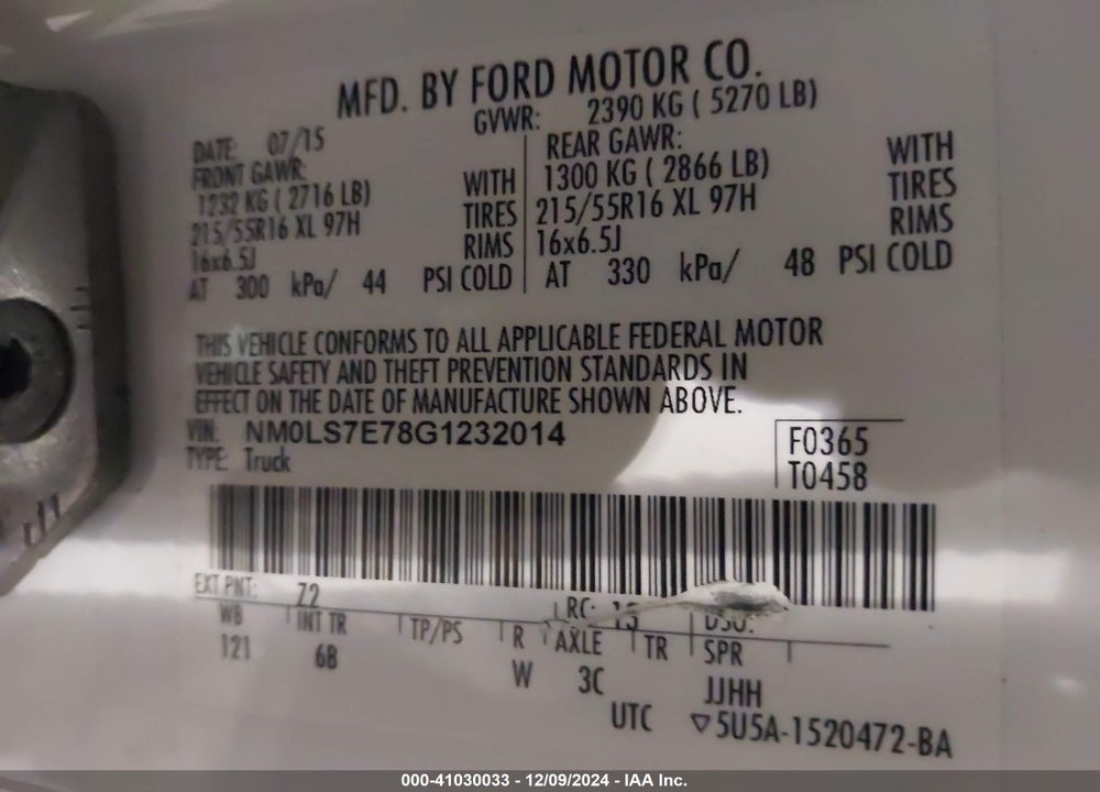 2016 FORD TRANSIT CONNECT XL VIN: NM0LS7E78G1232014