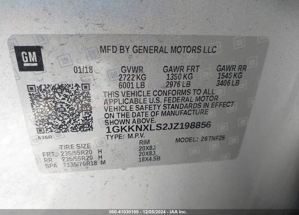 2018 GMC ACADIA DENALI VIN: 1GKKNXLS2JZ198856